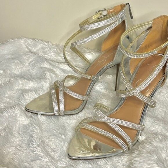 Jessica Simpson Elegant Silver bling strappy stiletto heels by Jessica Simpson - Picture 1 of 4